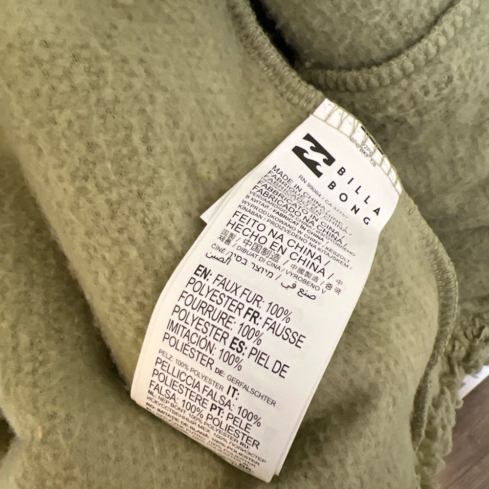 Billabong Sundown Faux Fur Sherpa Jacket Avocado Green NWT Size M Nordstrom - Picture 11 of 11